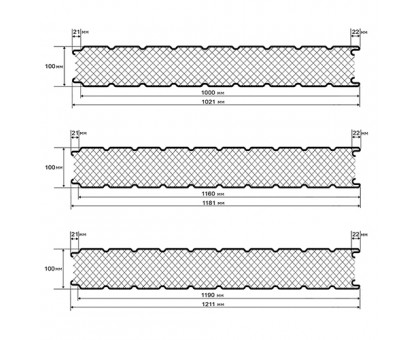 Стеновые сэндвич-панели пенополиизоцианурат-0.5/0.5, ширина 1000 мм, толщина 100 мм, RAL5005