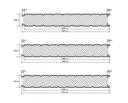Стеновые сэндвич-панели пенополиуретан-0.5/0.5, ширина 1000 мм, толщина 140 мм, RAL2004