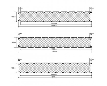 Стеновые сэндвич-панели пенополиизоцианурат-0.5/0.5, ширина 1200 мм, толщина 160 мм, RAL1014