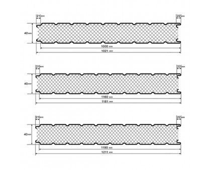 Стеновые сэндвич-панели пенополиуретан-0.5/0.5, ширина 1200 мм, толщина 40 мм, RAL5021