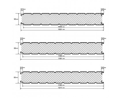 Стеновые сэндвич-панели пенополиизоцианурат-0.5/0.5, ширина 1200 мм, толщина 50 мм, кирпичная кладка