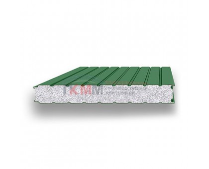 Стеновые сэндвич-панели пенополистирол-0.5/0.5, ширина 1200 мм, толщина 200 мм, RAL6002