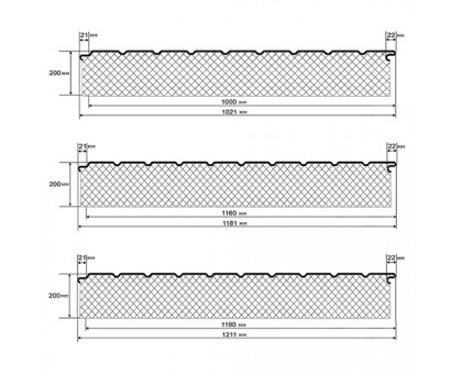 Двухслойные сэндвич-панели из минеральной ваты-0.5, ширина 1000 мм, толщина 200 мм, RAL3011