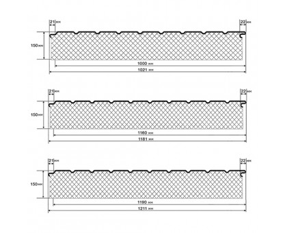 Двухслойные сэндвич-панели из пенополистирола-0.5, ширина 1000 мм, толщина 150 мм, RAL3011