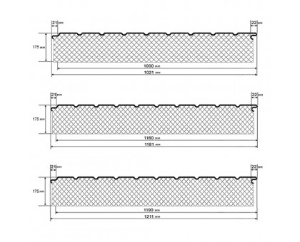 Двухслойные сэндвич-панели из пенополистирола-0.5, ширина 1000 мм, толщина 175 мм, RAL9003