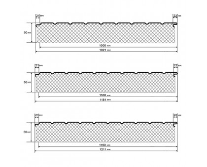 Двухслойные сэндвич-панели из пенополиизоцианурата-0.5, ширина 1000 мм, толщина 50 мм, RAL8017