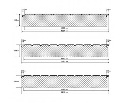Двухслойные сэндвич-панели из пенополиизоцианурата-0.5, ширина 1000 мм, толщина 100 мм, RAL6002