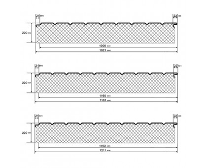 Двухслойные сэндвич-панели из пенополиизоцианурата-0.5, ширина 1000 мм, толщина 220 мм, RAL3020