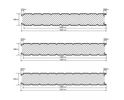 Сэндвич-панели для холодильных камер из пенополиуретана-0.5/0.5, ширина 1000 мм, толщина 100 мм, RAL5021