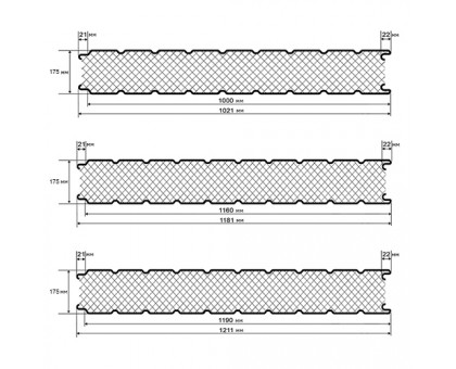 Нержавеющие стеновые сэндвич-панели из пенополистирола -0.5/0.5, ширина 1200 мм, толщина 175 мм, AISI 321