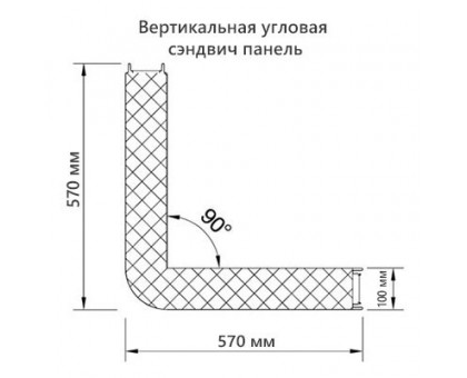 Угловая сэндвич-панель вертикальная мин вата-0.5/0.5, ширина 1200 мм, толщина 100 мм, RAL2004