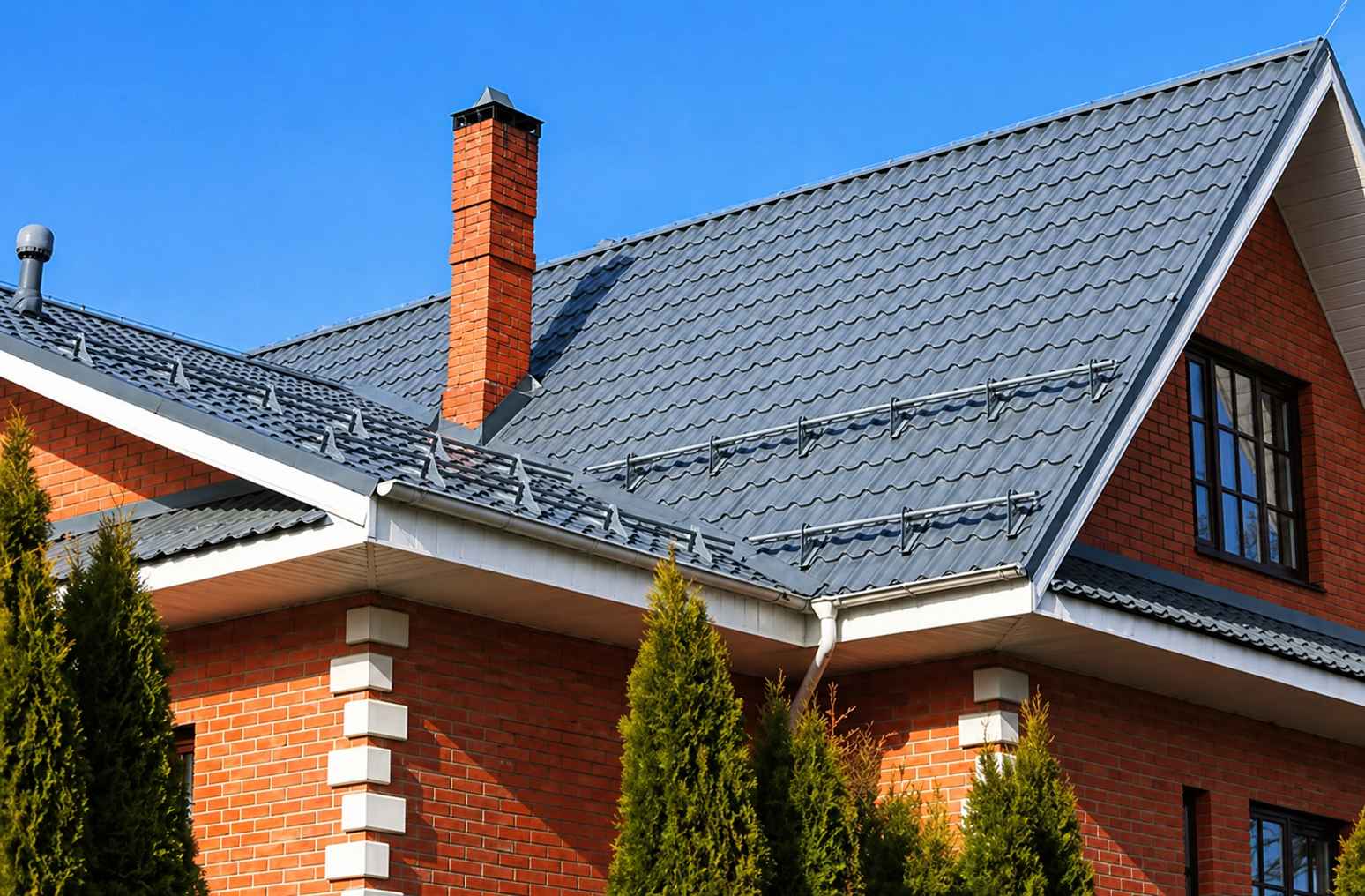 Снегозадержатели на кровле частного дома